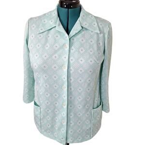 Vintage 70s Green Check Shacket Size M/L Women Pointed Collar Shirt Blouse